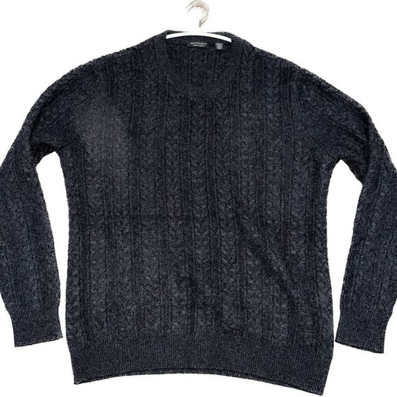 Saks Fifth Avenue Black Cashmere Crewneck Cable - Picture 1 of 5